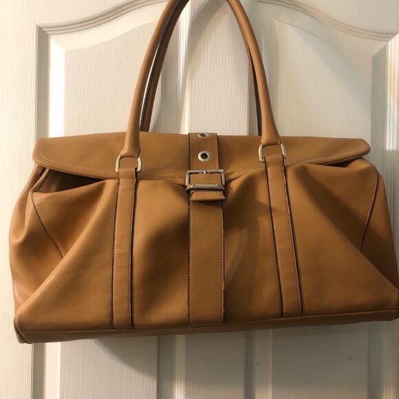 Tan PU Leather Satchel Weekender Duffle Bag - Picture 2 of 14